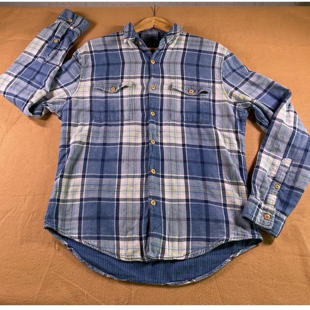Lucky Brand Mens Blue Plaid Double Layer Button Down Shirt Medium 7M43963